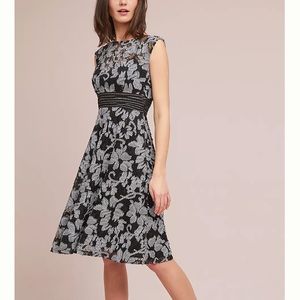 Anthropologie Black & White Floral Lace Midi Dress